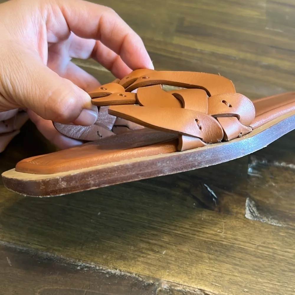 Lafayette 148 New York Ines Knot Sandals Leather Camel Copper Flats Slides Rare - Image 9