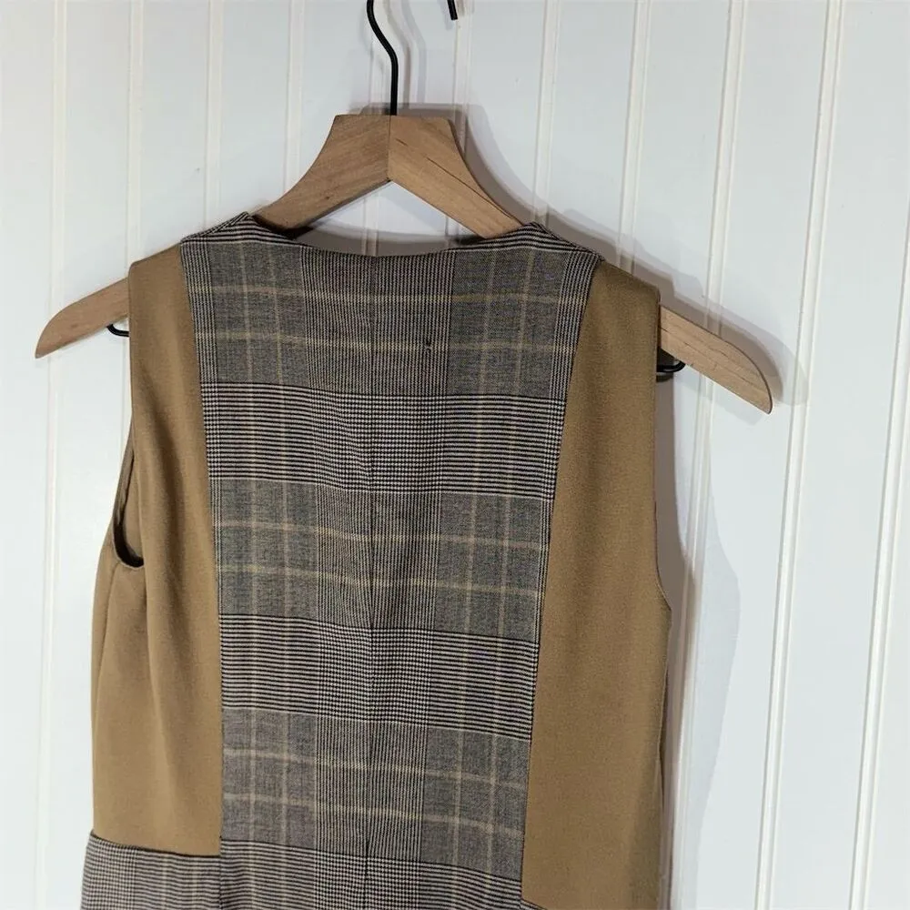 Akris Punto US 4 Sleeveless Wool Blend Sheath Dress Brown Plaid Career Academia - Image 3