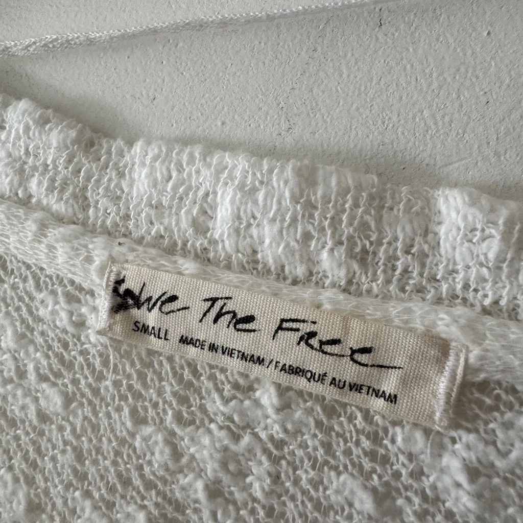 Free People Ocean Air Hacci Knit Textured Pullover Size Small Ivory White - Image 6