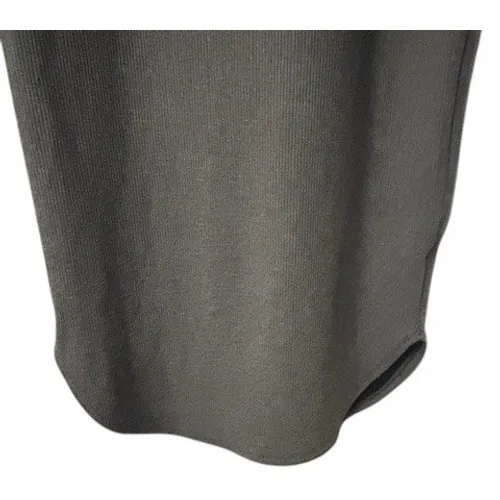 Gray Knit Midi Dress L Long Sleeve Ribbed Button Front Soft Goth Minimalist Cozy - Image 7