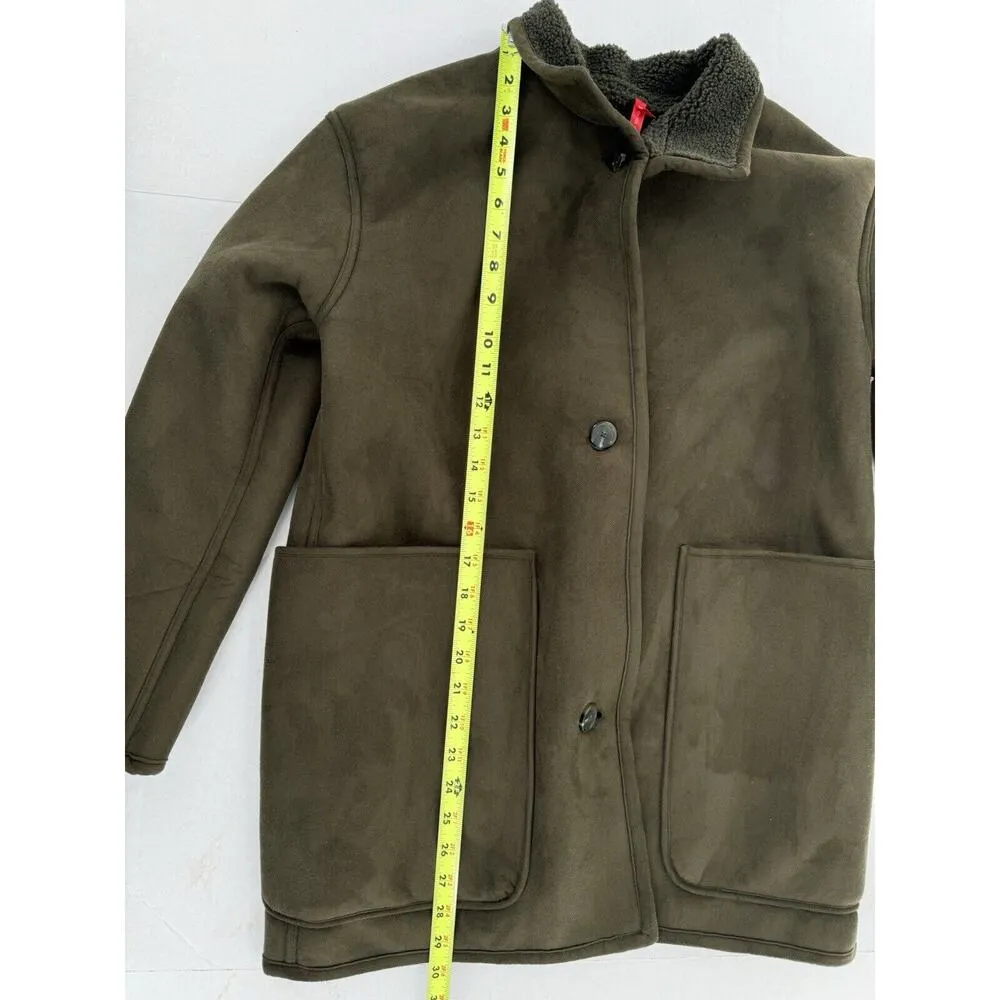 Spanx Reversible Suede Sherpa Jacket Sz XS Utility Green Oversized Coat NWT $228 - Image 13