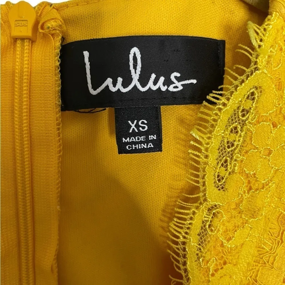 Lulus Mallory Golden Yellow Skater Dress XS Plunge Neckline - Image 3