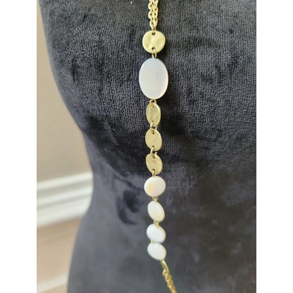 Women's Gold Chain Necklace with Mother of Pearl and Coin Links Clasp - Image 4
