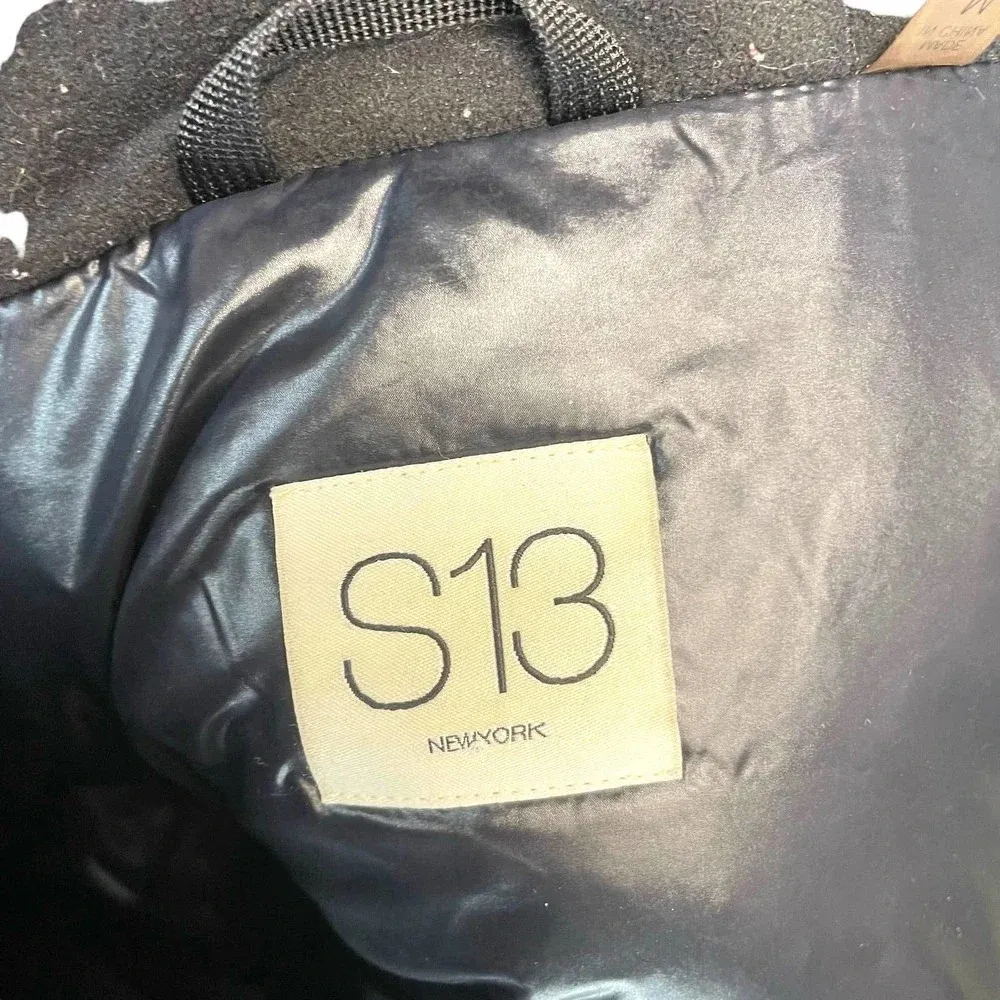 S13 Alps‎ Parka Faux Fur Trim Down Hooded Puffer Coat Black Size Medium - Image 10