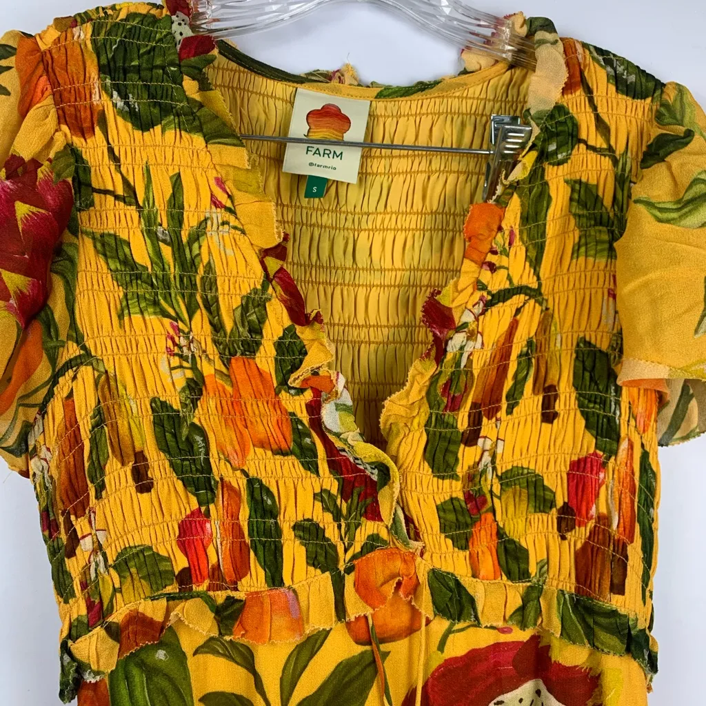 Farm Rio size small fruit lovers Yellow Floral Maxi Dress dragon fruit tropical - Image 6