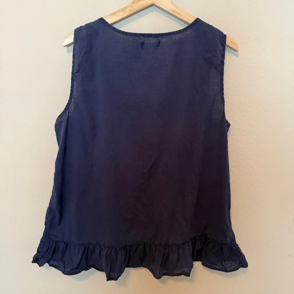Lauren Ralph Lauren Jeans Co. Woman’s XL Sleeveless Cotton Shirt Blue Ruffles - Image 2