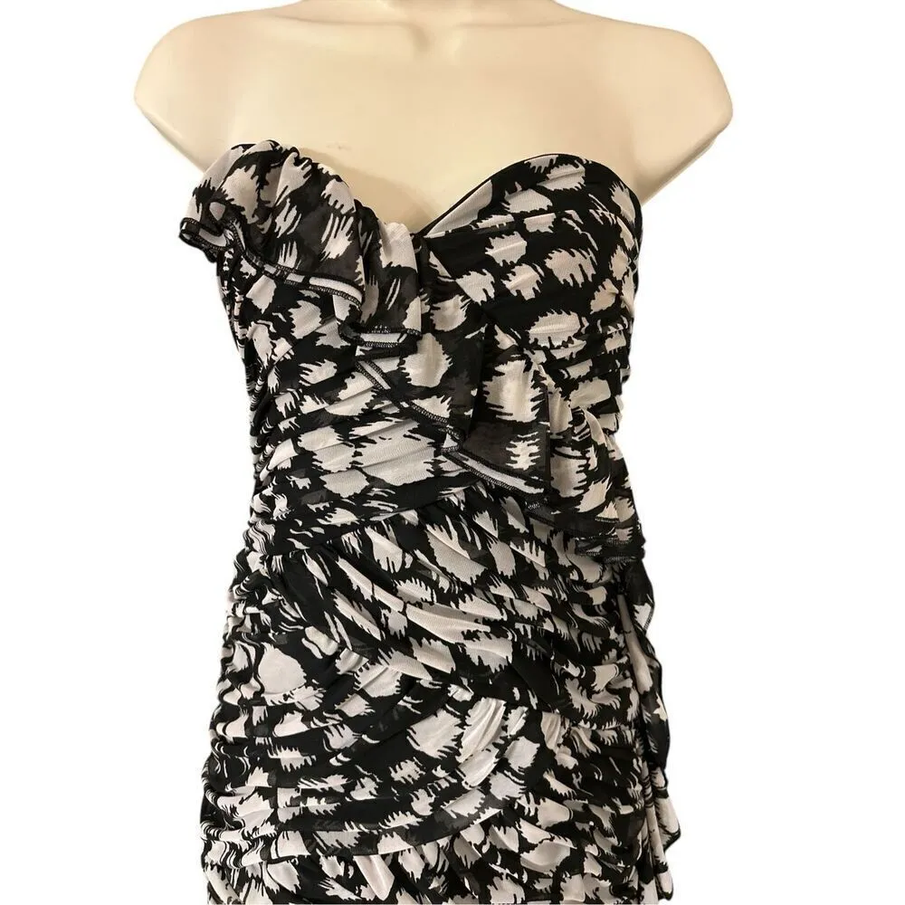 MAX & CLEO Dress “Jenny” Bodycon Mini Black Ecru Strapless Size 10 - Image 3