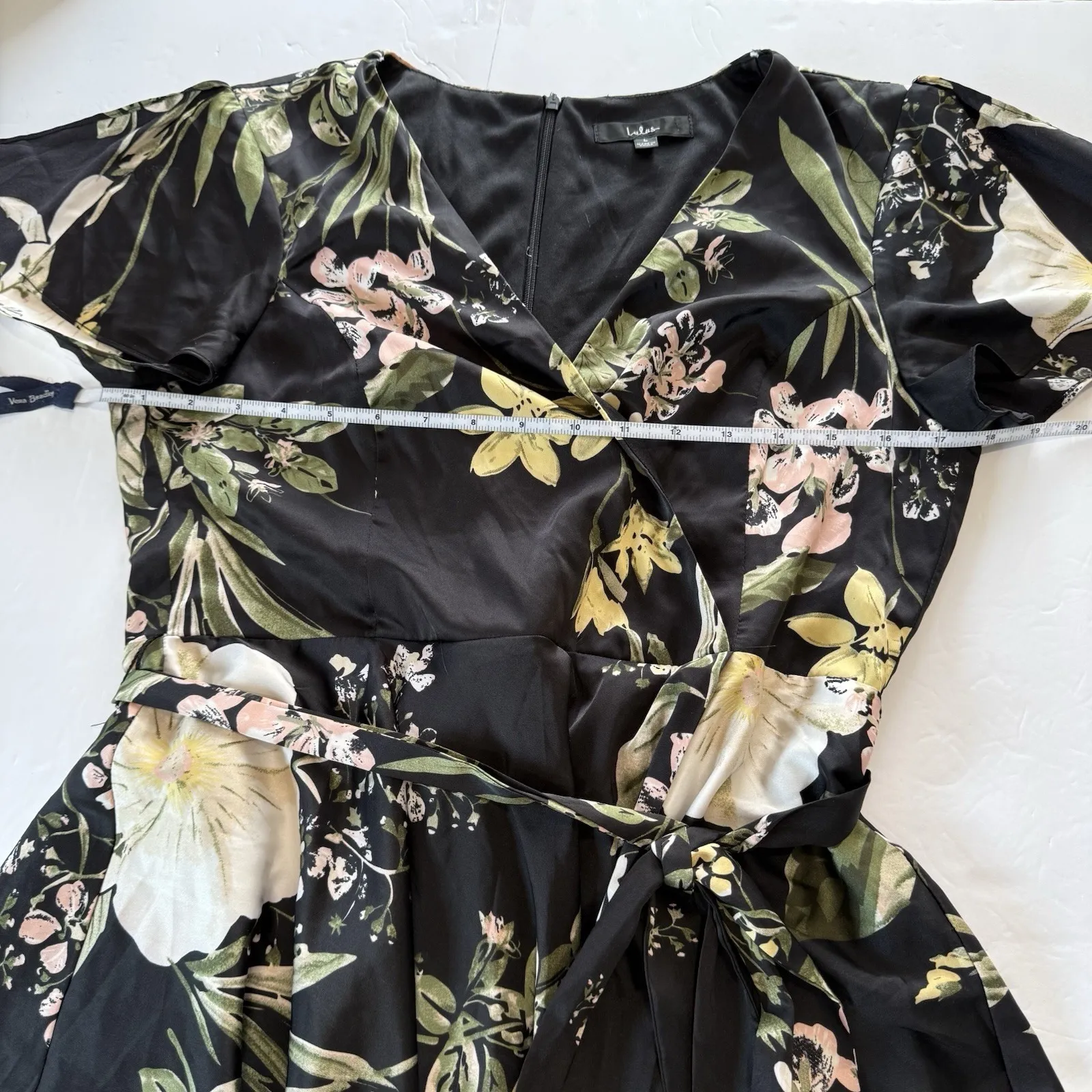 Lulus Delightful Dreaming Black Floral Satin Faux-Wrap High Low Dress Size LARGE - Image 9
