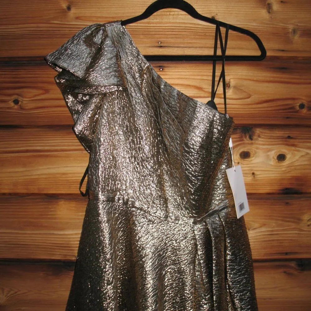 MAC DUGGAL 67297 Womens Antique Gold One Shoulder Metallic Ballgown Dress - Image 10