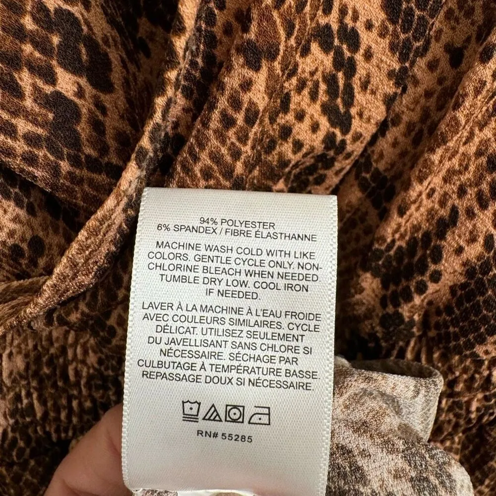 Express Brown Tan Snakeskin Print Belted Wrap Stretchy Jumpsuit Large - Image 9