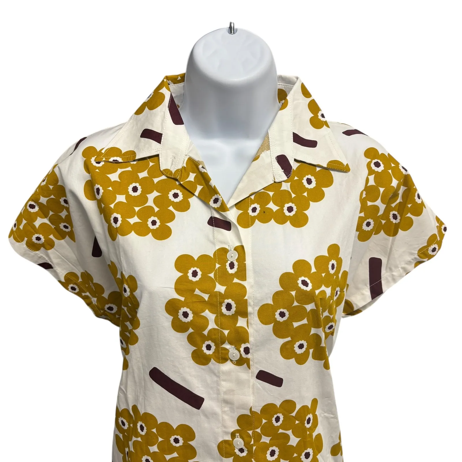 Bonus by Ananya Womens Dress Size Medium Yellow Floral Print Shirt Dress White - Image 3