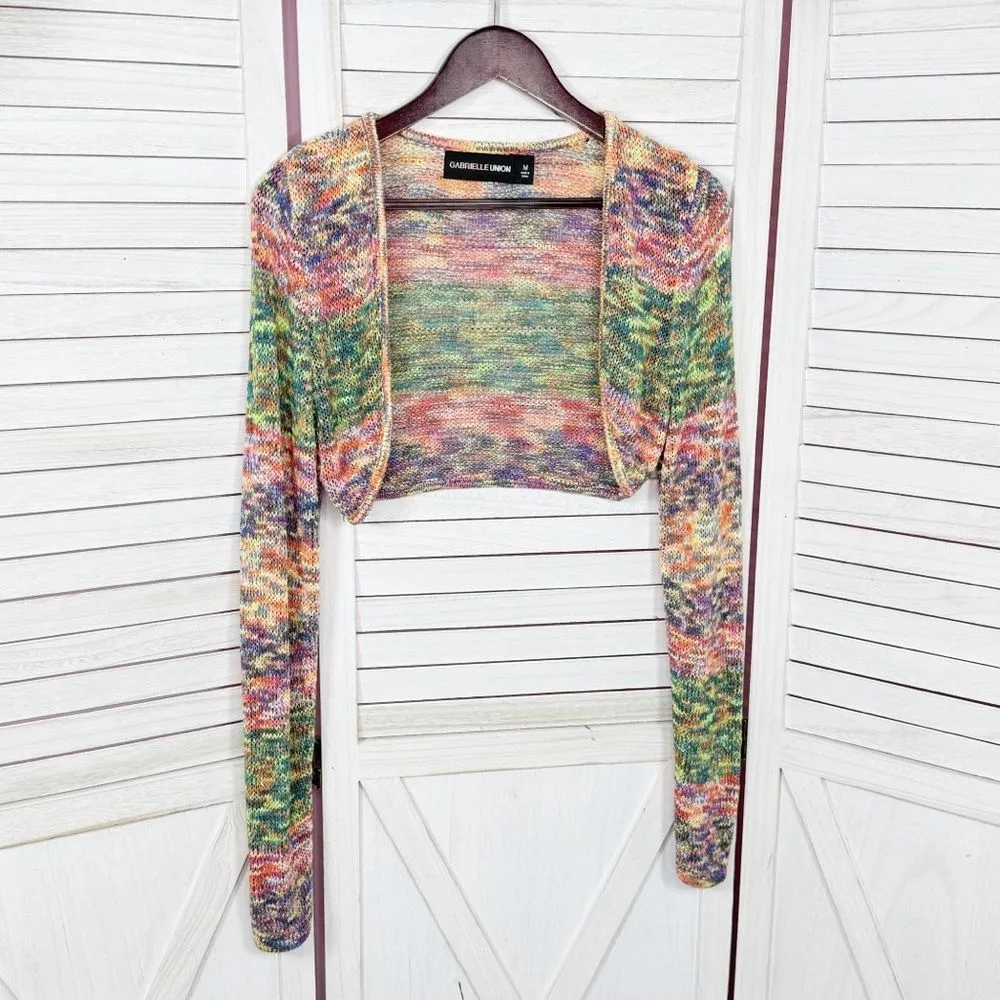 Gabrielle Union‎ Marled Rainbow Knit Shrug Sweater Long Sleeve Multicolor Medium - Image 7