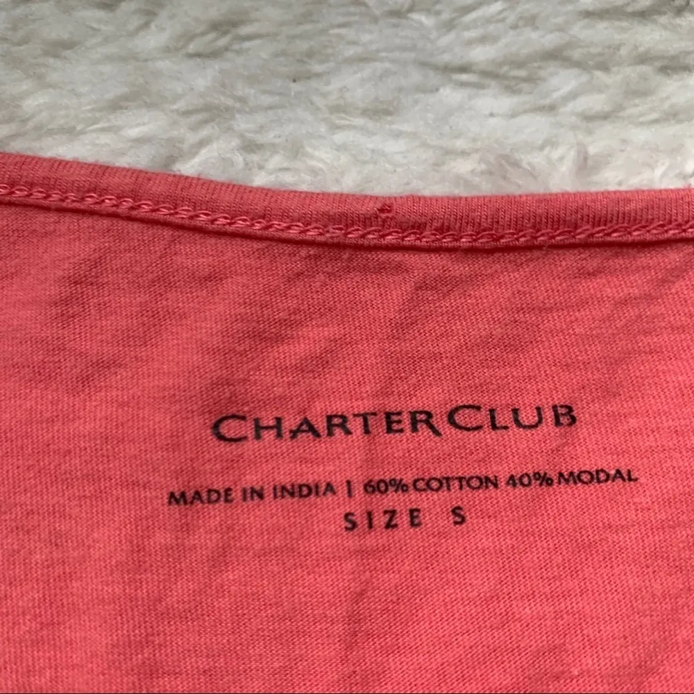 Charter Club Pink Eyelet Crochet Trim Scoop neck Top Cotton Modal Blend Small - Image 3