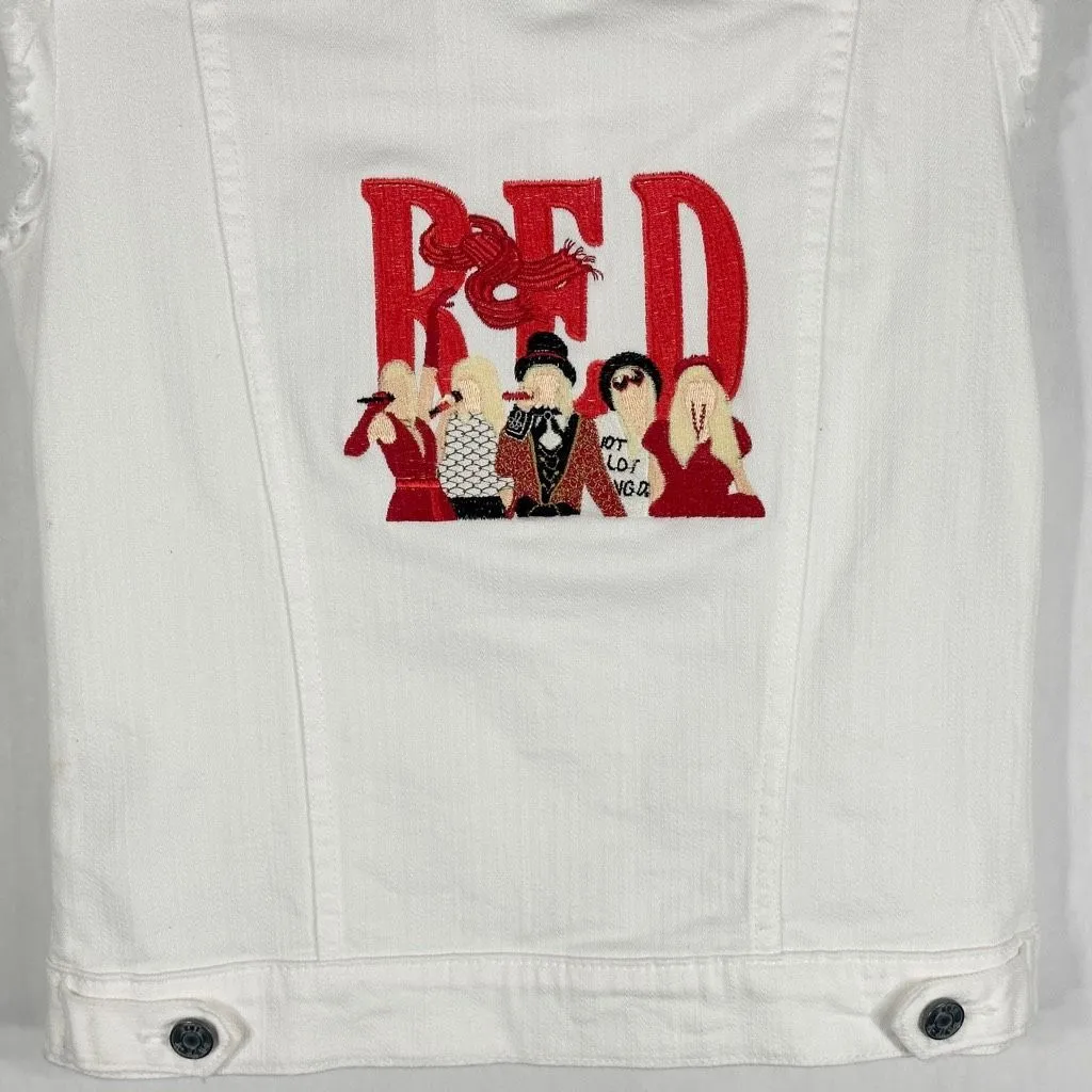Taylor Swift Denim Vest Custom Embroidered Red Kut from the Kloth Small 1333‎ - Image 14