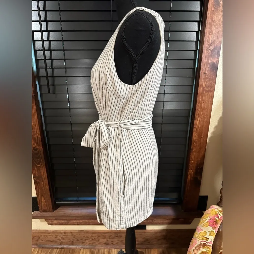 Allie Rose Romper Stripe Beige Gray Cotton Blend Large - Image 3