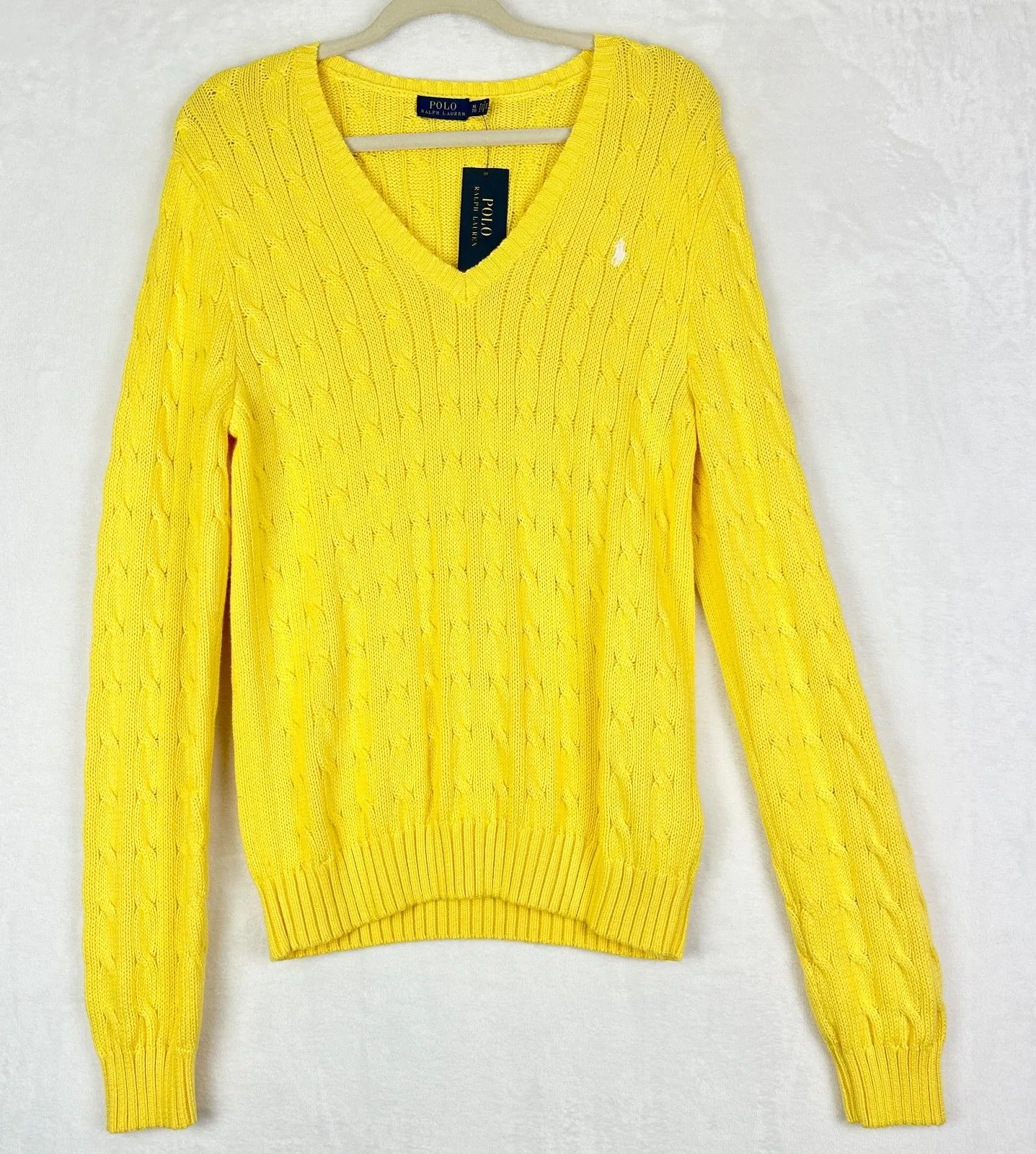 Polo Ralph Lauren Cable Knit Cotton V-neck Sweater Size XL Yellow NWT Preppy - Image 2
