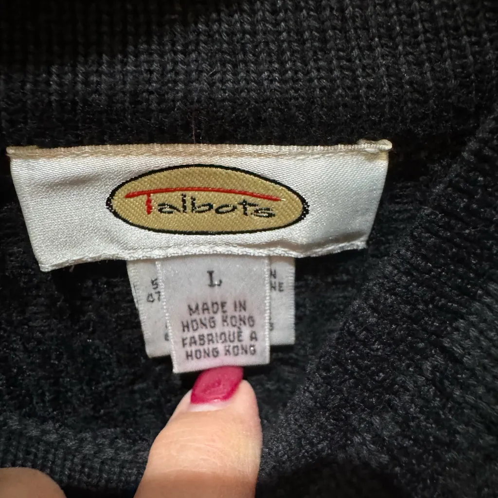 Talbots Size L Black Jacquard Knit Mock Neck Sweater - Image 8