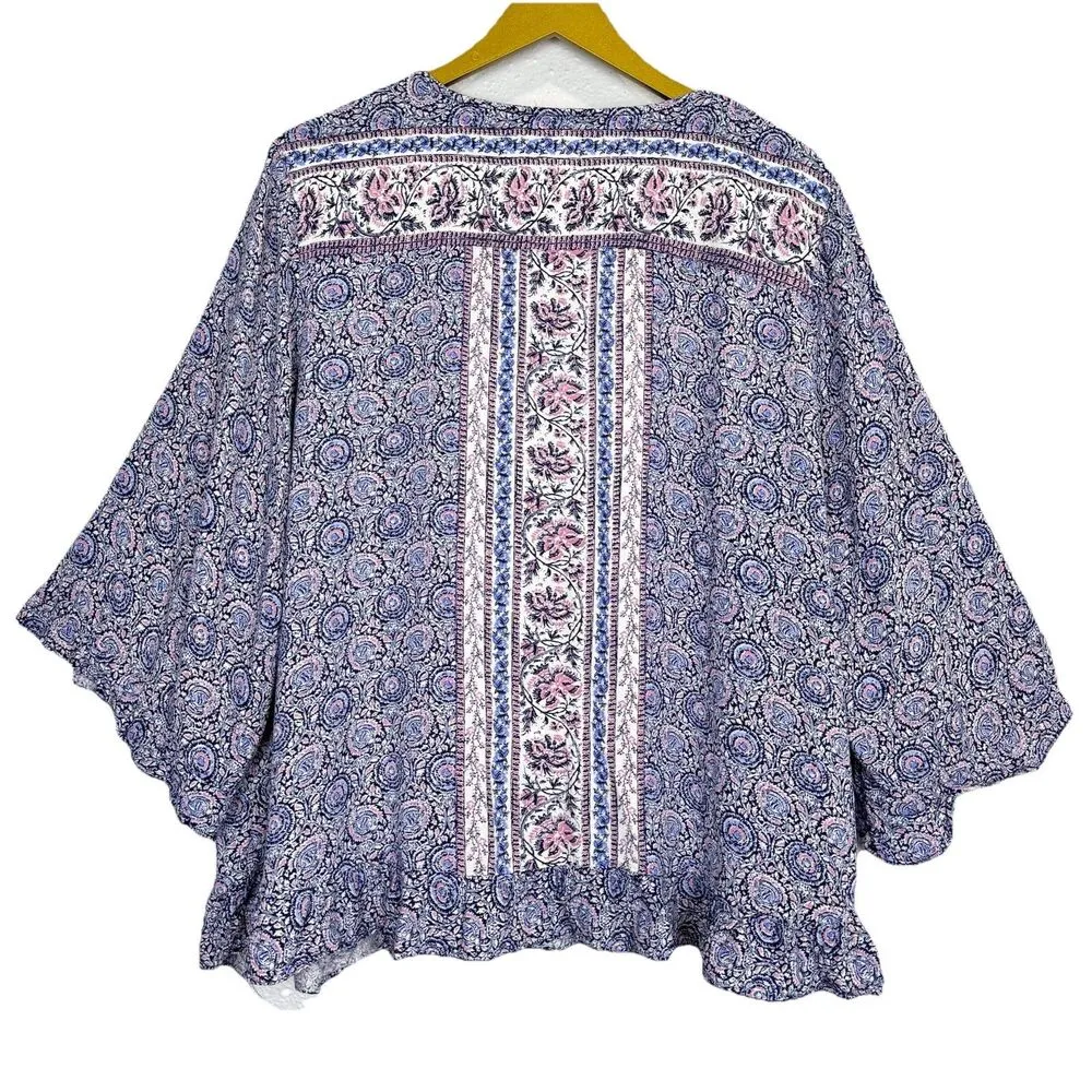 Cynthia Rowley Womens Flared Sleeve Paisley Floral Top 3X Festival Boho Hippie - Image 2