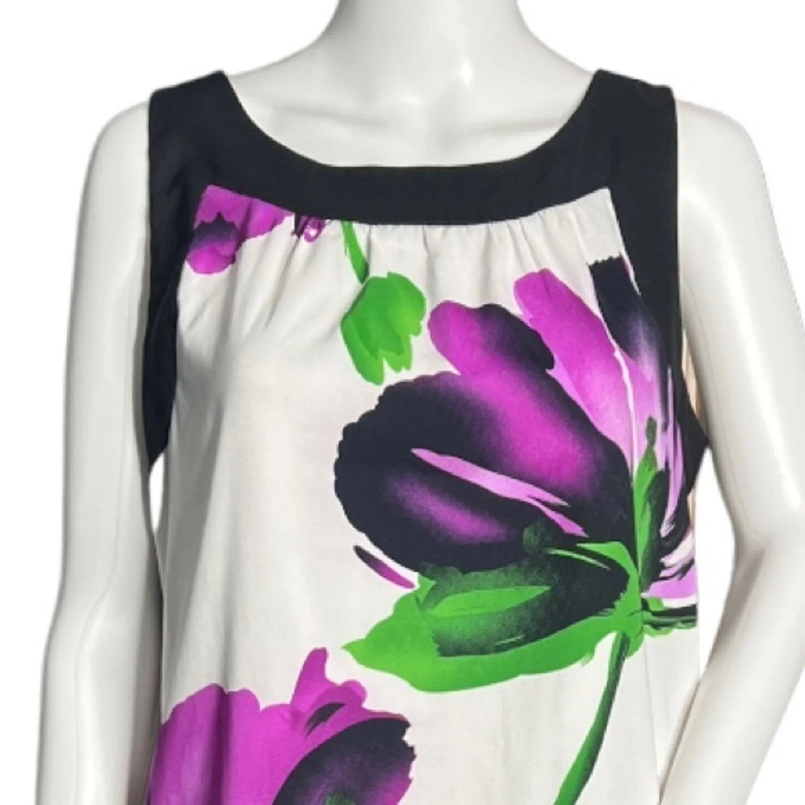 Alyx Dress Womens 12 White Purple Floral Shift Black Trim Flower‎ Bold Preppy - Image 5