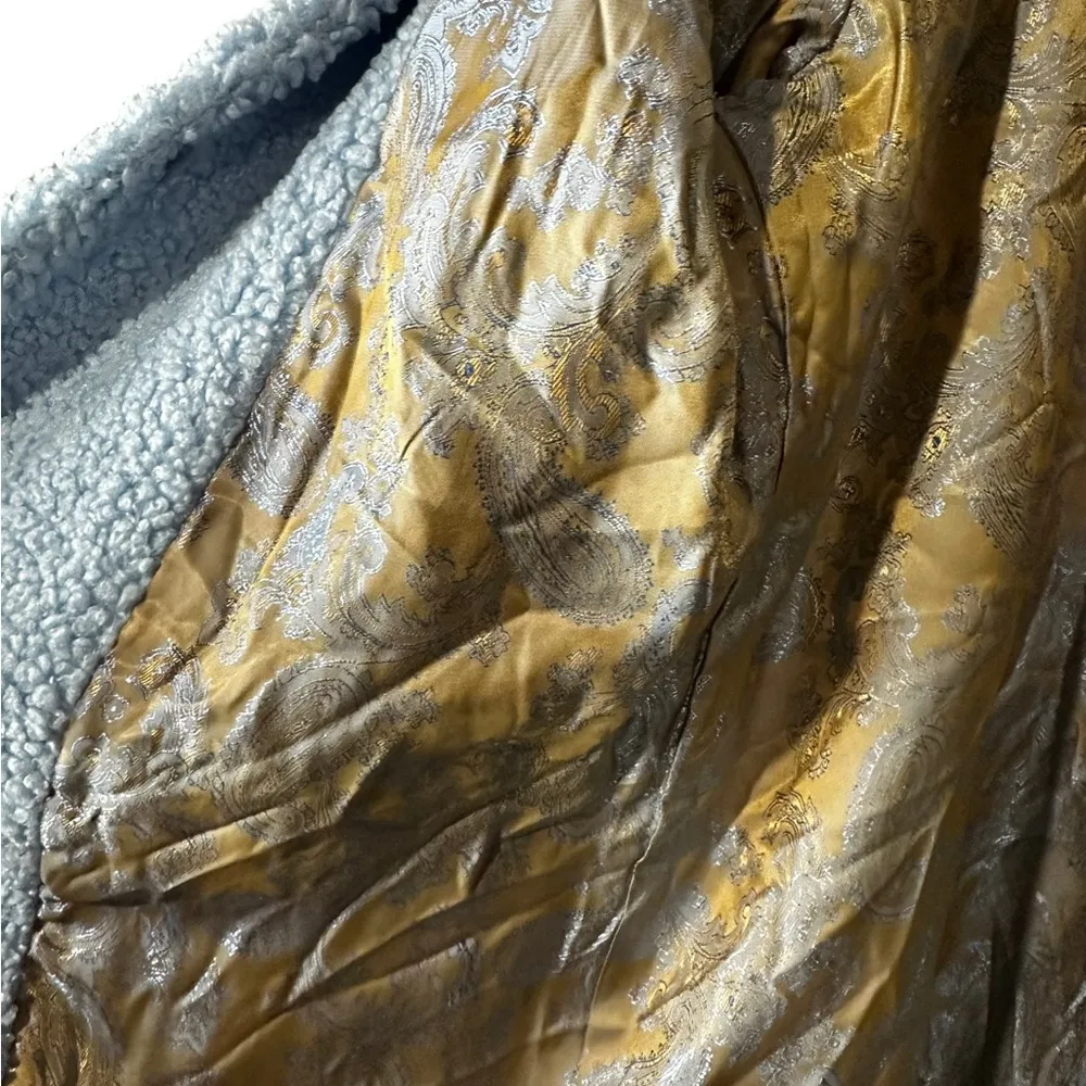 Soft Surroundings Contesse Teddy Bear Sky  Blue Faux Sherpa Long Jacket Coat - Image 6