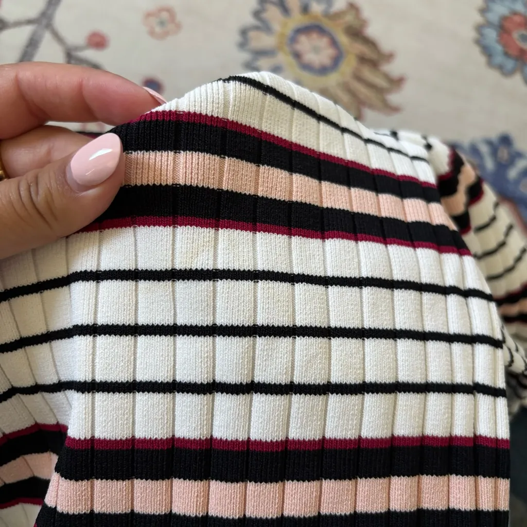 REVOLVE About Us Lennea Ribbed Long Sleeve
Cropped Sweater Black Pink Striped XS - Image 6