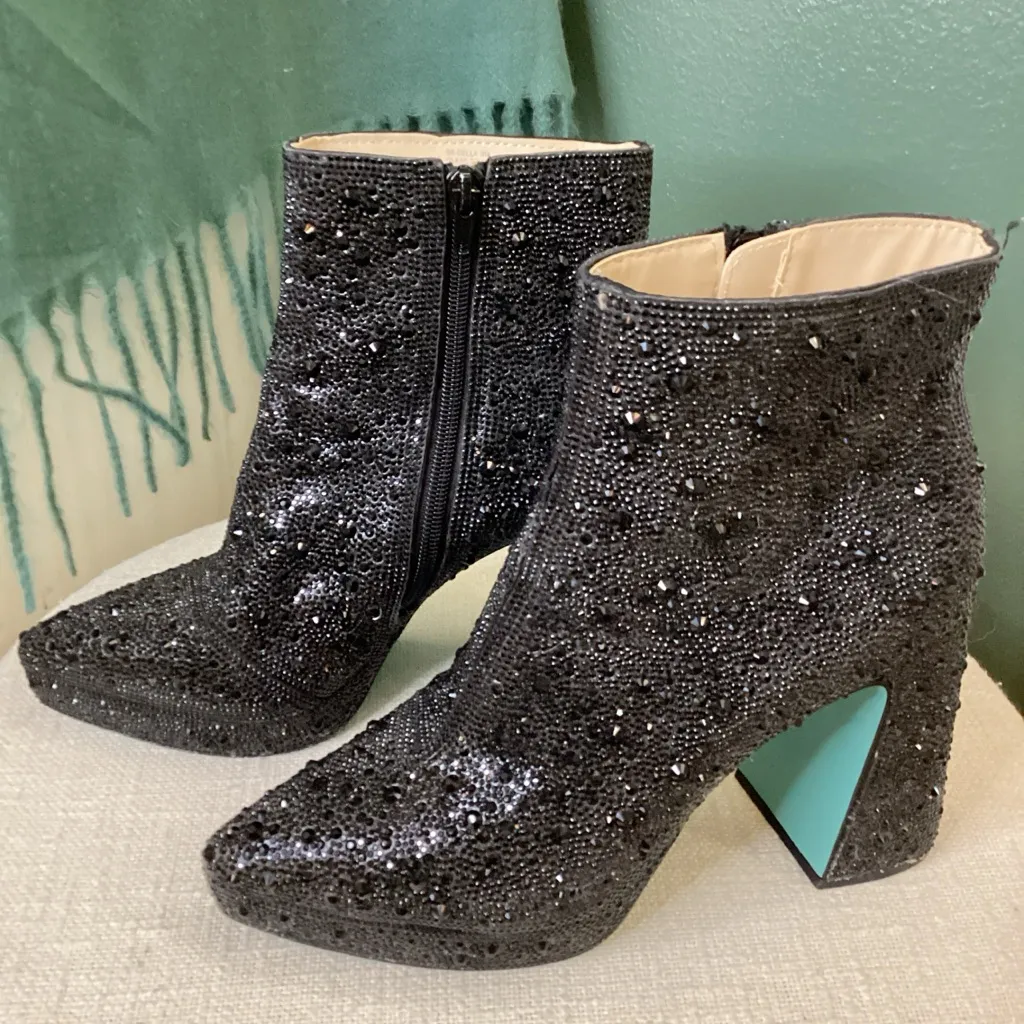 Betsey Johnson Glittering Black Heeled Boots - Image 3