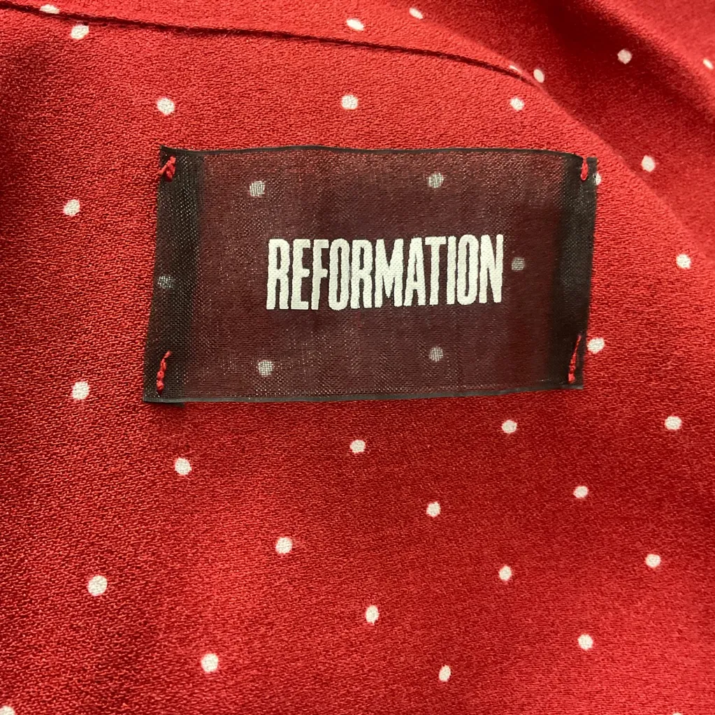 REFORMATION Dotty Polka Dot Tie Front Long Sleeve Blouse XS - Image 6