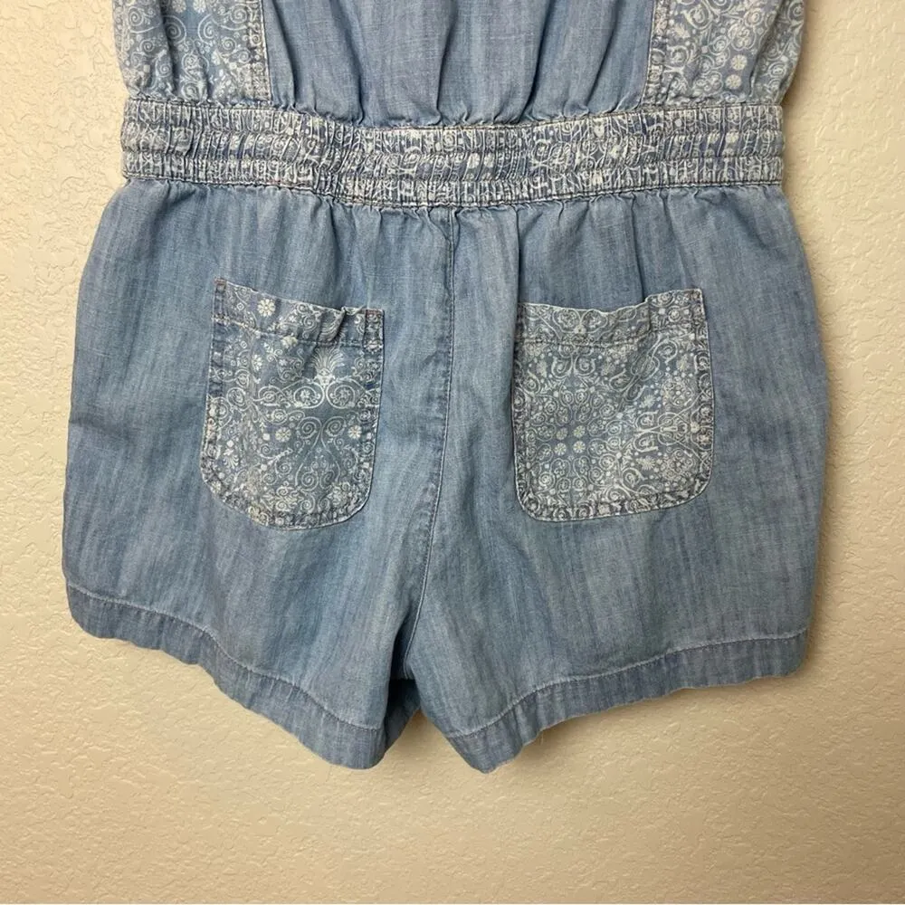 Life in Progress  Chambray Button Down Romper w/Flower Pattern Size S - Image 3