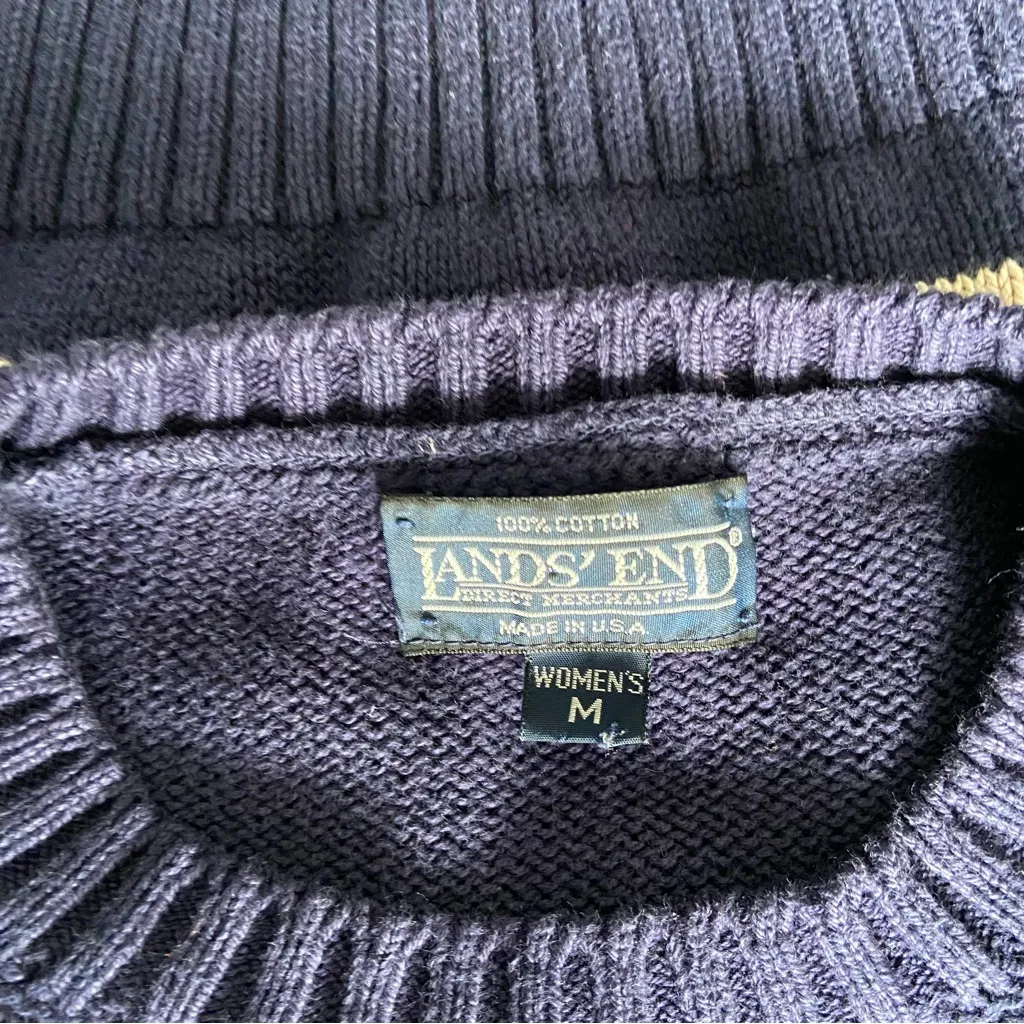 Lands End Vintage Short Sleeve Sweater Cream Navy Nautical Coastal Grandma Knit - Image 8