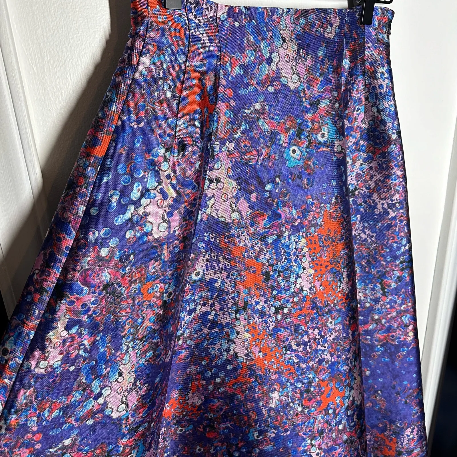 LK Bennett Women's Brunele Full Printed Midi Skirt Size 4 Abstract Artsy Bold Blue - Image 4