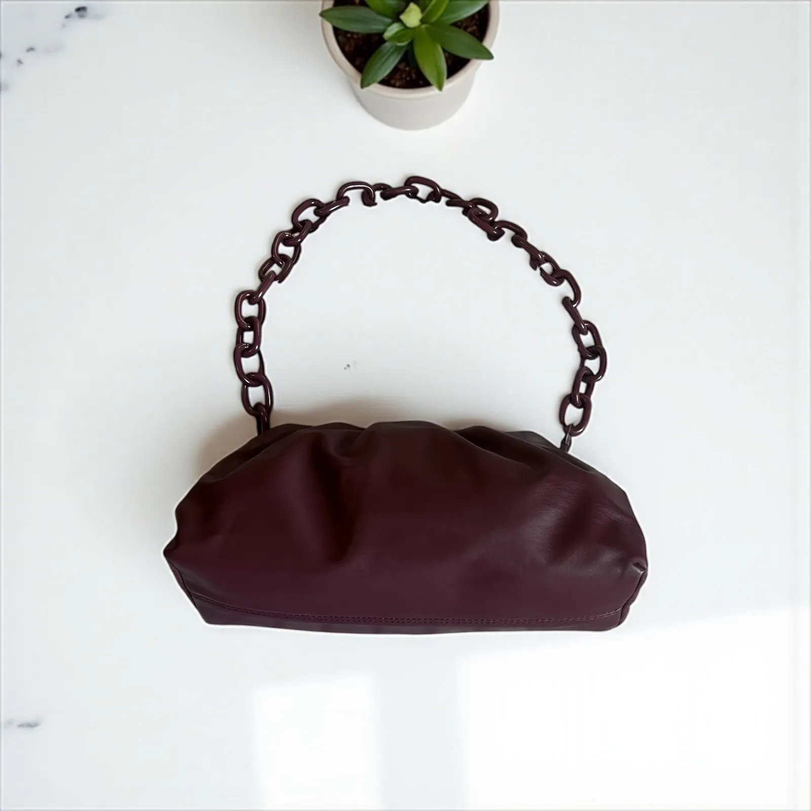 Badgley Mischka Wrapped Frame Clutch Plum Shoulder Bag Chain Handle Elegant - Image 3