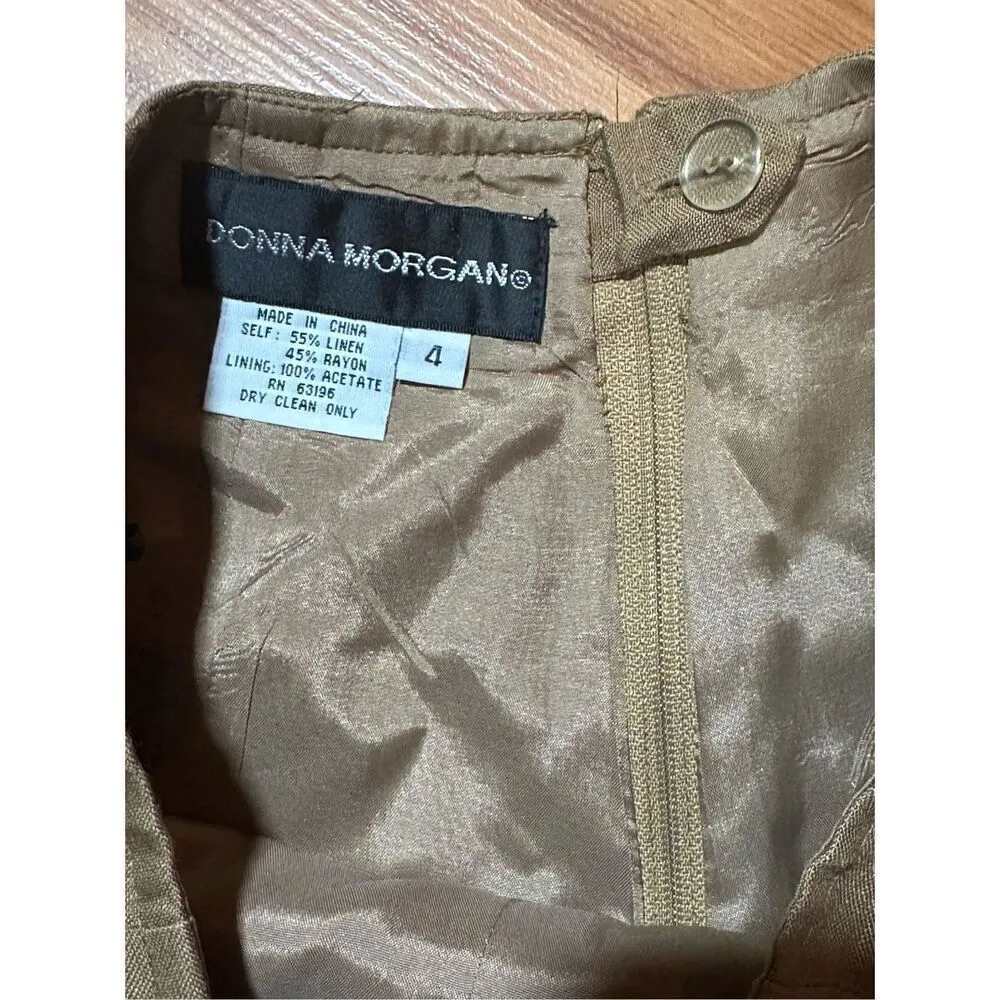 Donna Morgan vintage linen blend women’s light brown tan high rise zip closure p - Image 3