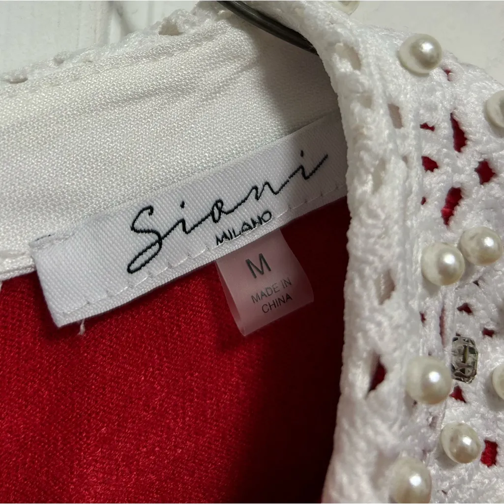 Siano Milano Elegant Red Lace Collar sweatshirt Size M - Image 2