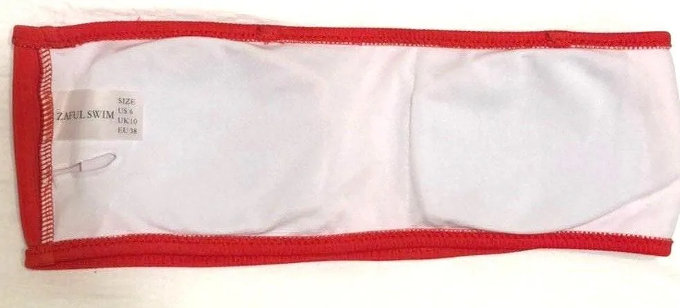 Zaful Red Ribbed Bandeau Bikini - Image 3