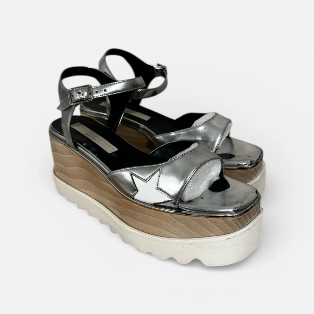 Stella McCartney Elyse Indium Star Platform Sandals Silver Metallic Size 36.5 - Image 2