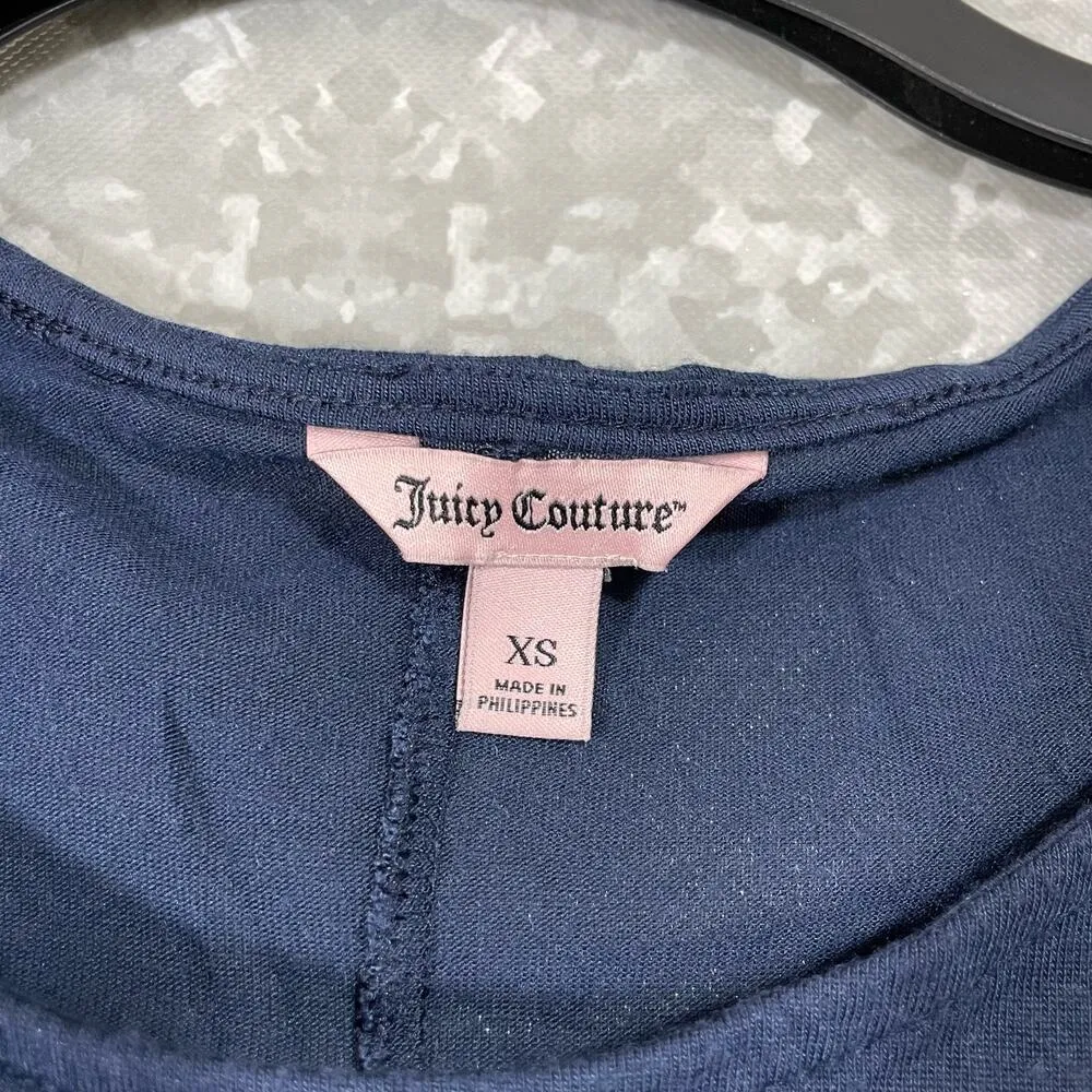 Juicy Couture Navy Blue Chiffon Peplum Rhinestone Top - Size XS - Cap Sleeve - Image 4