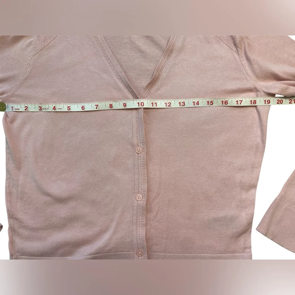 Banana Republic Light Pink Cotton V-Neck Long Sleeve Button-Up Cardigan - Image 3