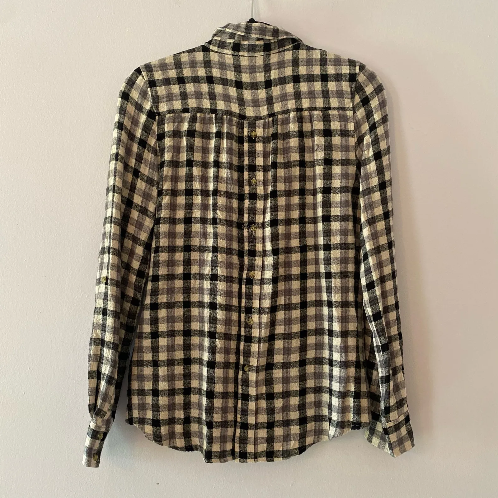 Pistola Black Cream Plaid Button Up Flannel Shirt Office Work Women's size XS - Image 5