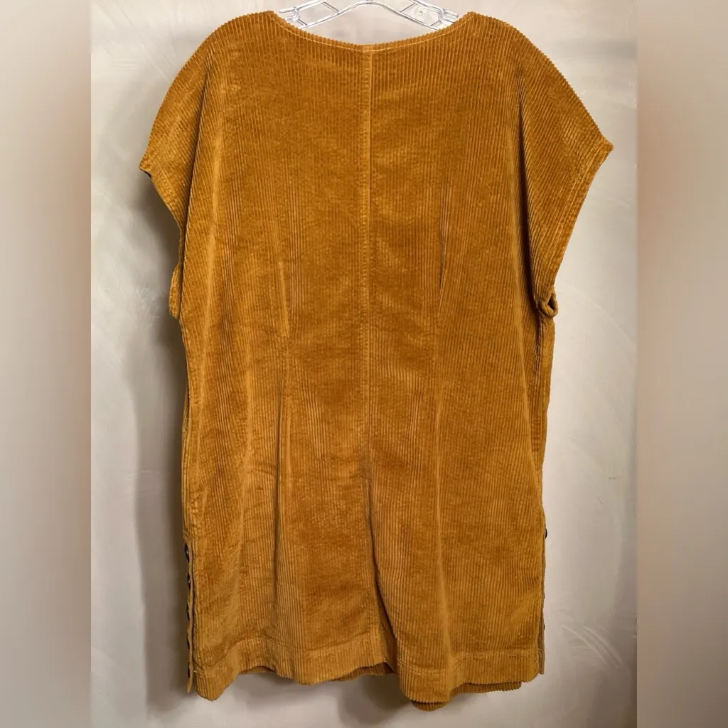Madewell Women’s Corduroy V-Neck Side-Button Shift Dress, Antique Gold |Size:XL - Image 16