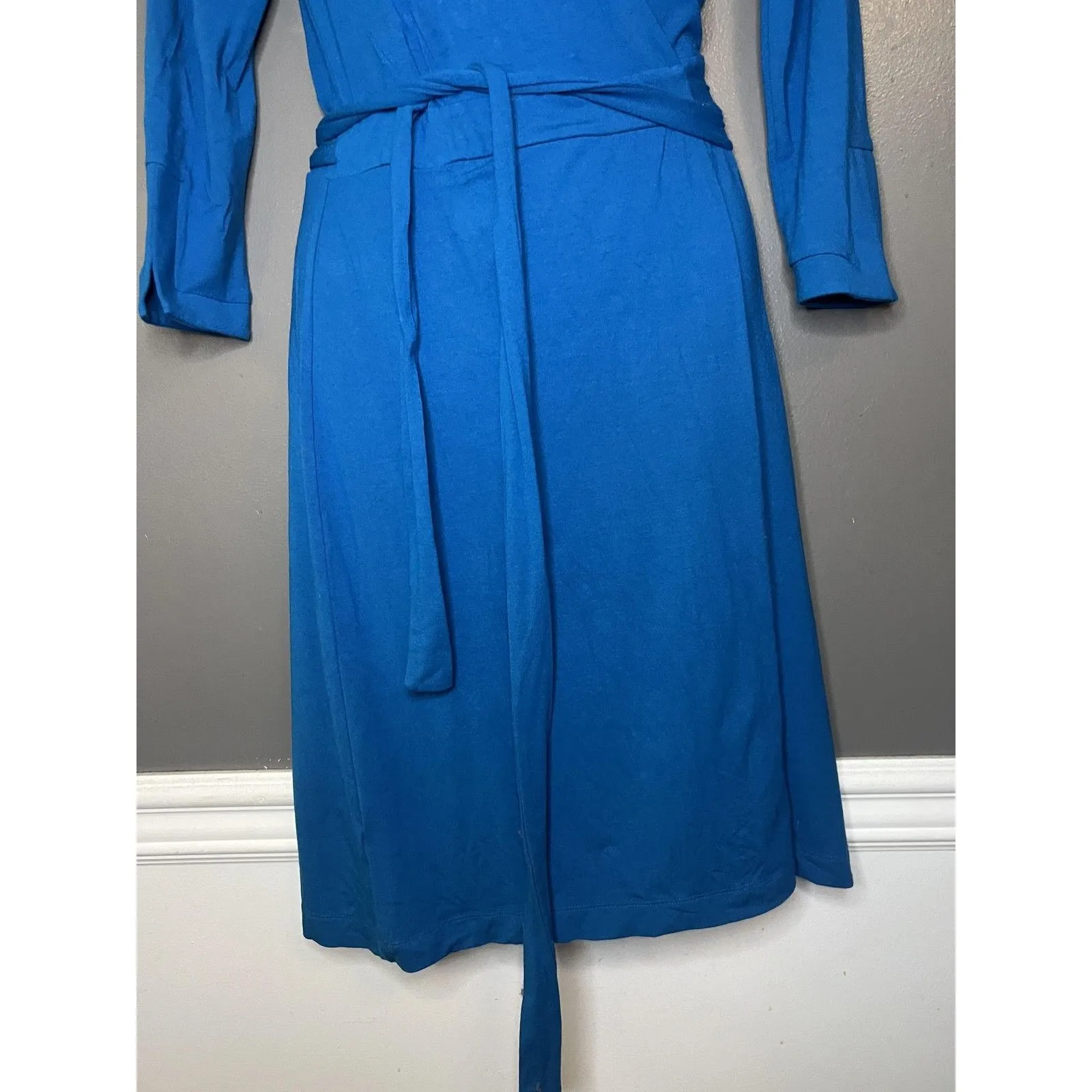 Ann Taylor Dress Womens 00 Blue Wrap Long Sleeve Jersey Knit Knee Length Work - Image 4