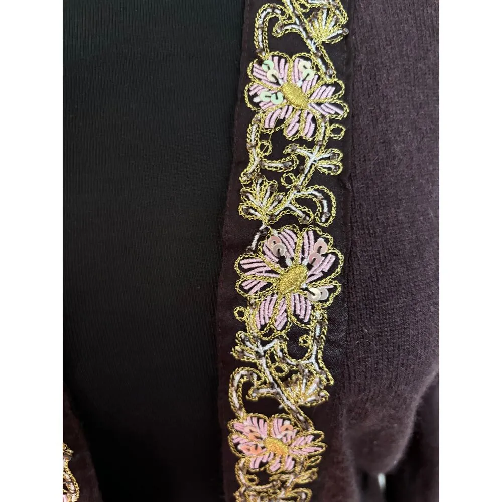 Cache Cashmere Blend Elaborate Embellished Trim + Belt Shrug Top New $128 NWT - Image 3