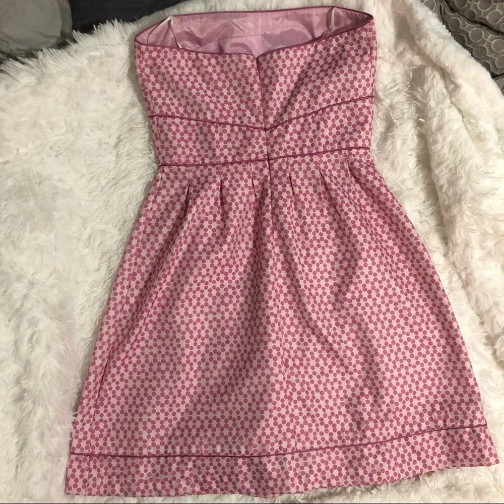 ABS Allen Schwartz Pink Polka Dot Strapless Dress Womens 10 Mod Retro Trad Wife - Image 5