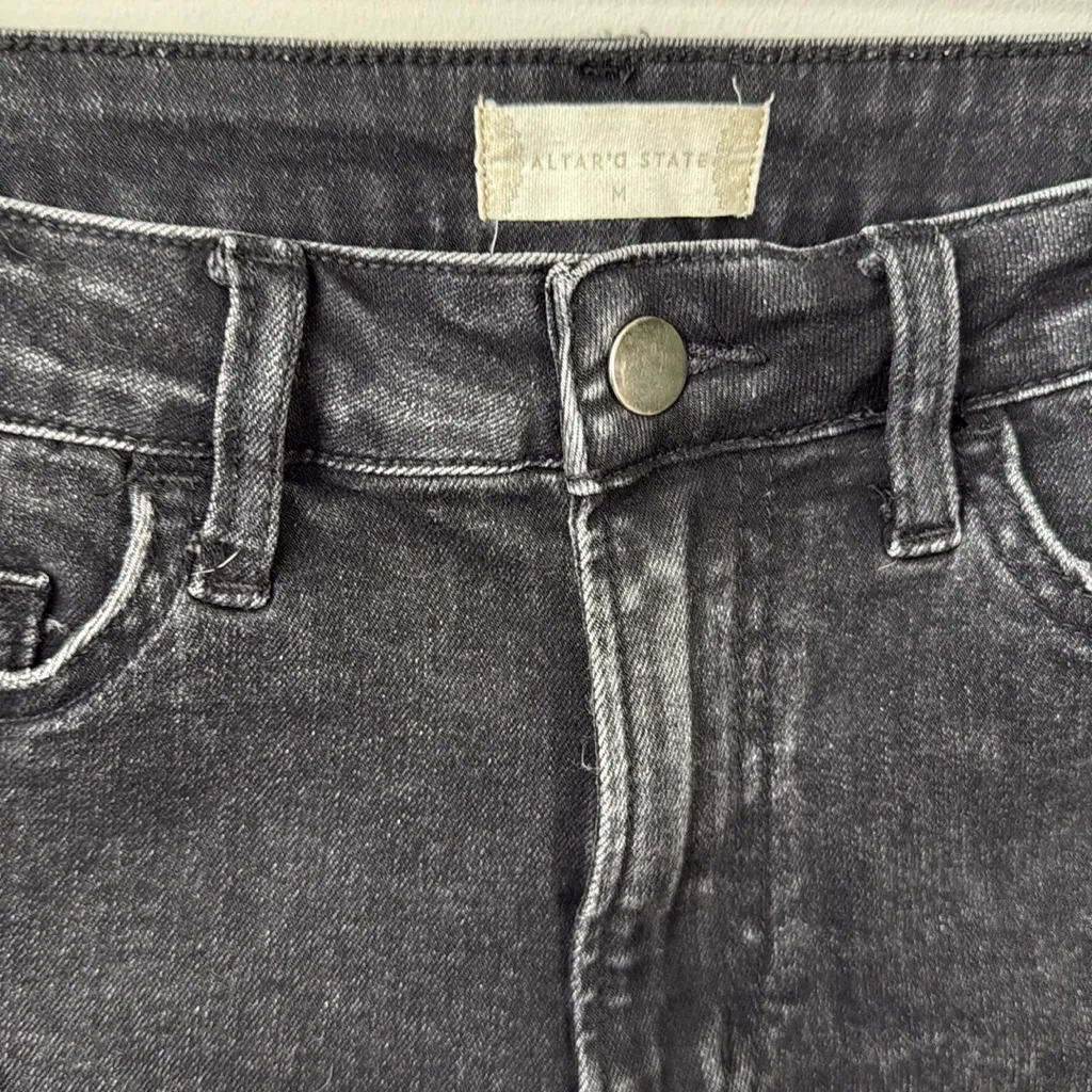 Altar’d State Black Button Fly High Rise Light Acid Wash Frayed Hem Denim - Image 3