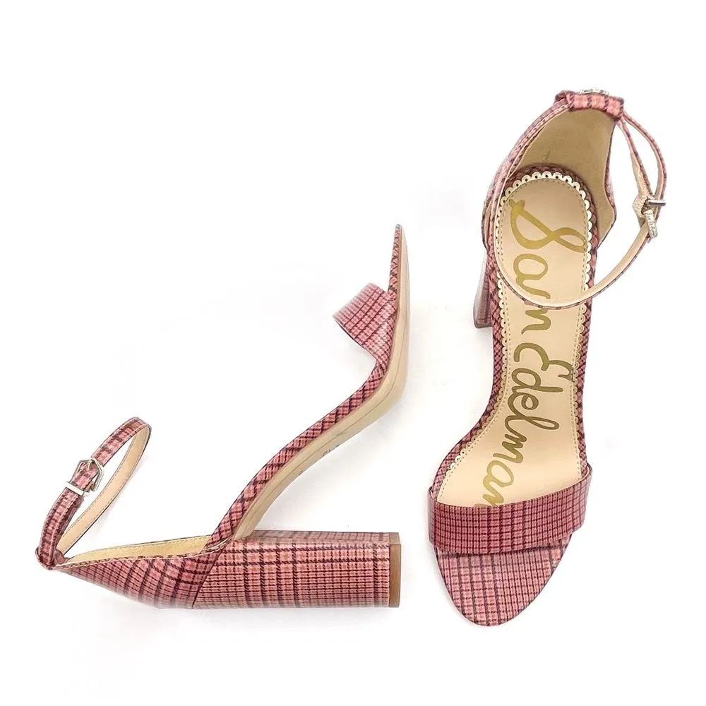 Sam Edelman Yaro Block Heel Ankle Strap Sandal Warm Pink Plaid Women’s Size 8.5 - Image 3
