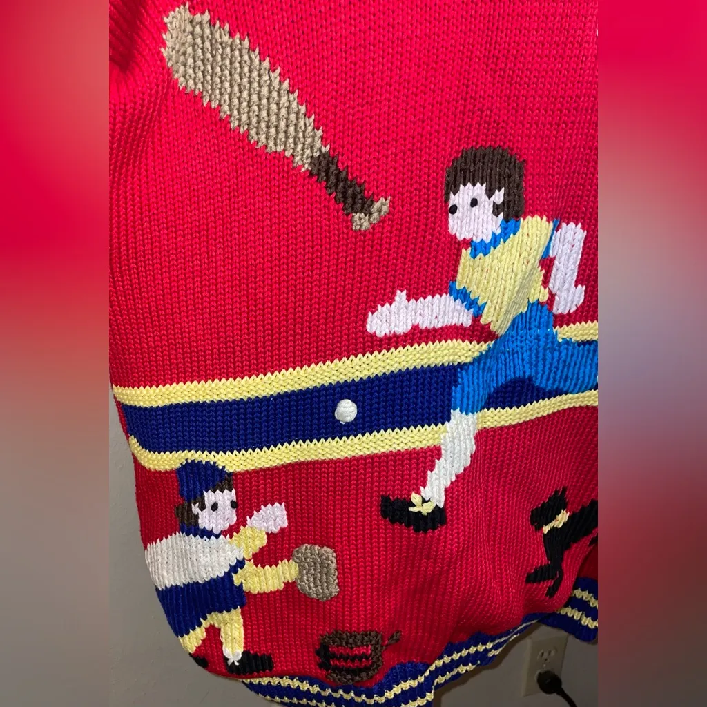 Traditional Trading Co Women’s Size M Red Baseball Zip Up Sweater Team Hand Knit Size M - Image 8