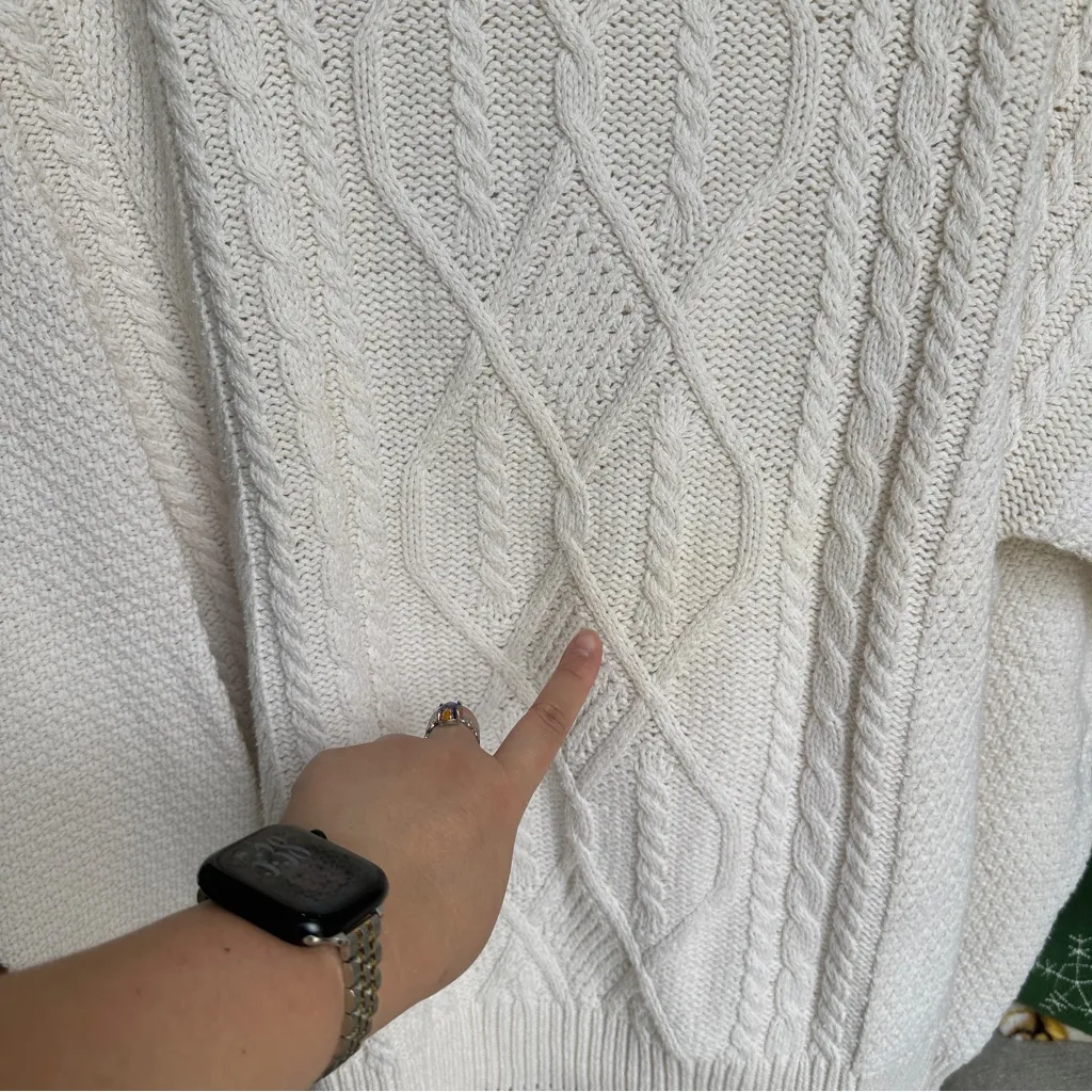 Vintage 90s Fisherman Style Cable Knit Turtleneck Sweater Ivory Cotton USA L White Size XL - Image 8