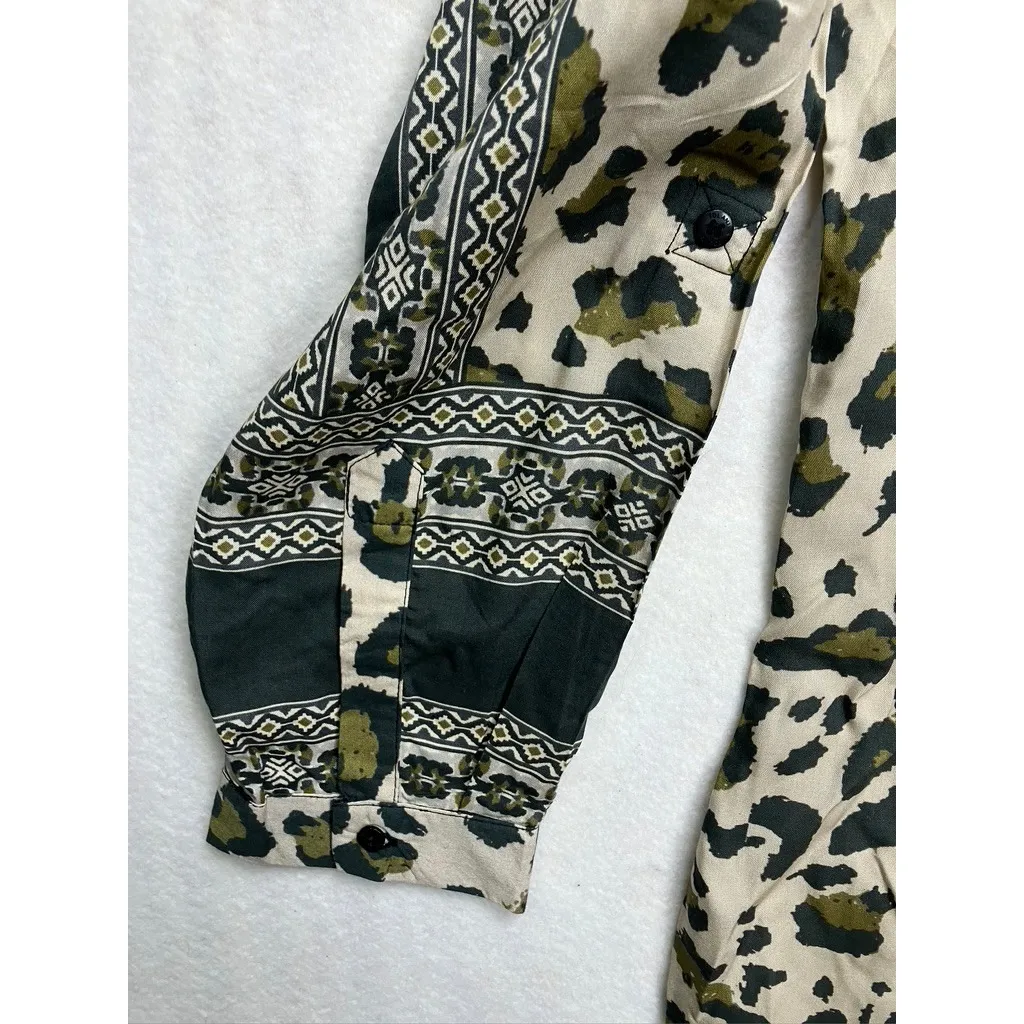 Tolani Collection Womens XL Button Up Long Sleeve Leopard Print Shirt Modal Green - Image 4