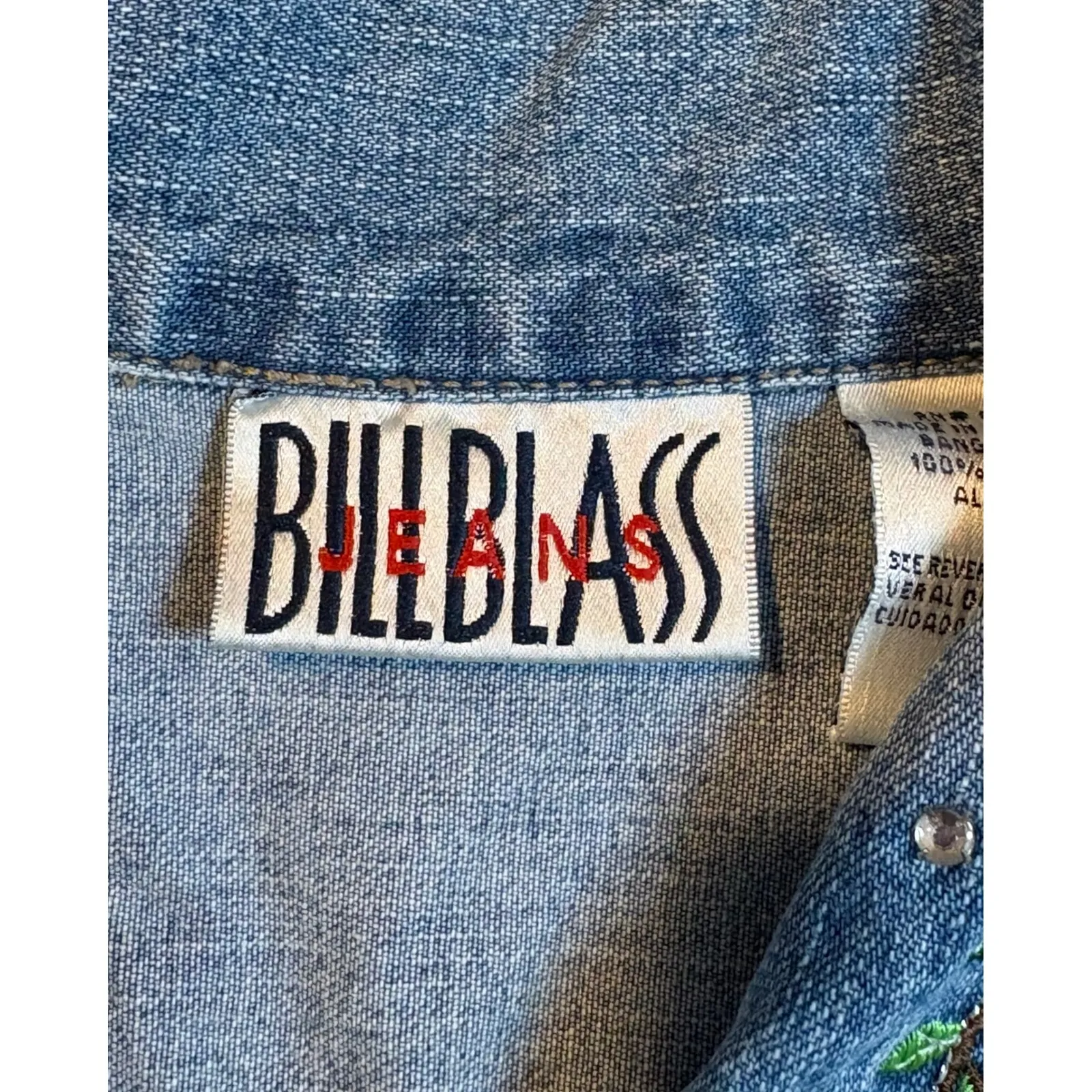 Vintage Bill Blass Denim Vest Embroidered Rose Rhinestone Women Size Medium Blue - Image 8