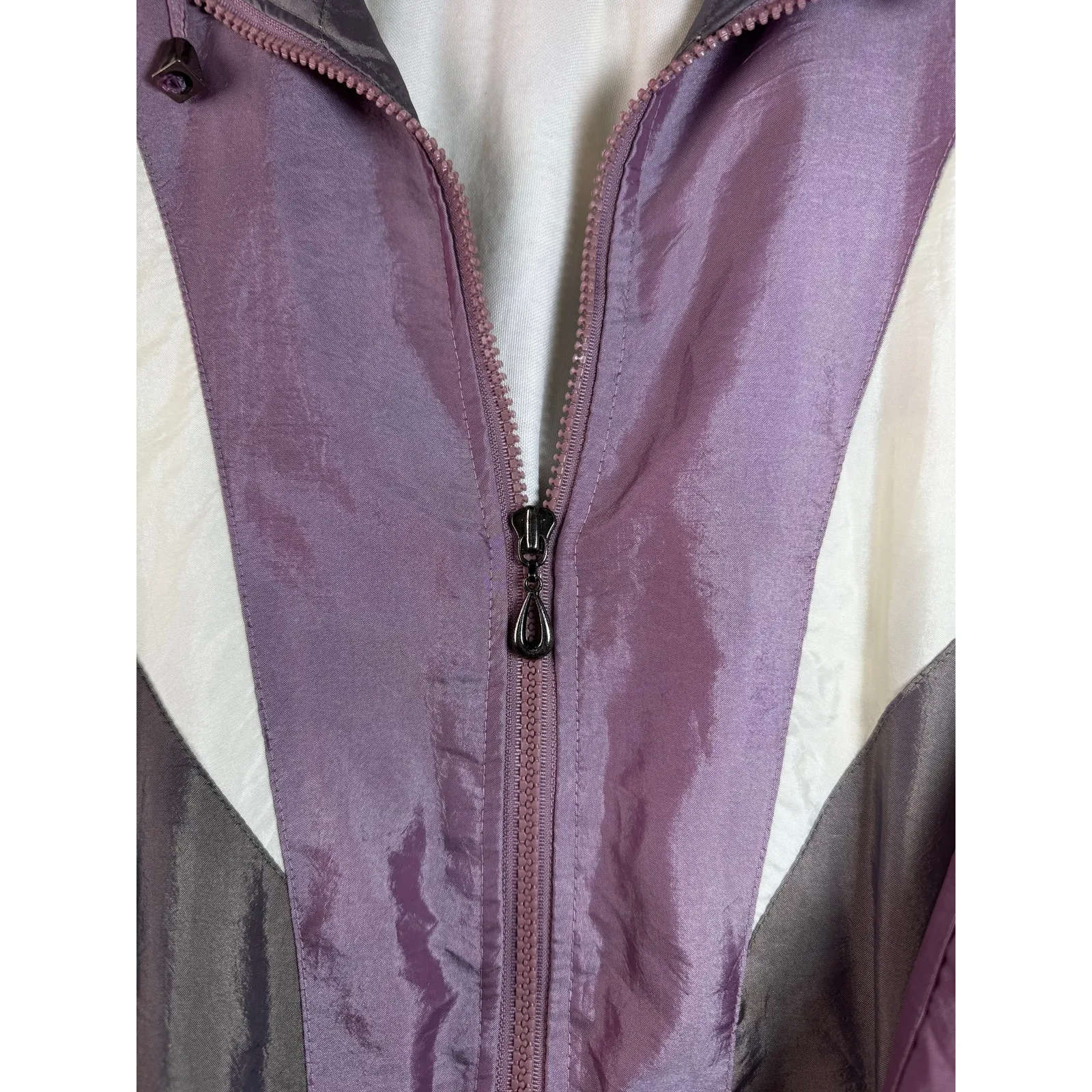 Vintage 80s 90s Streetwear Westport Purple Gray Cream Colorblock Windbreaker M - Image 4