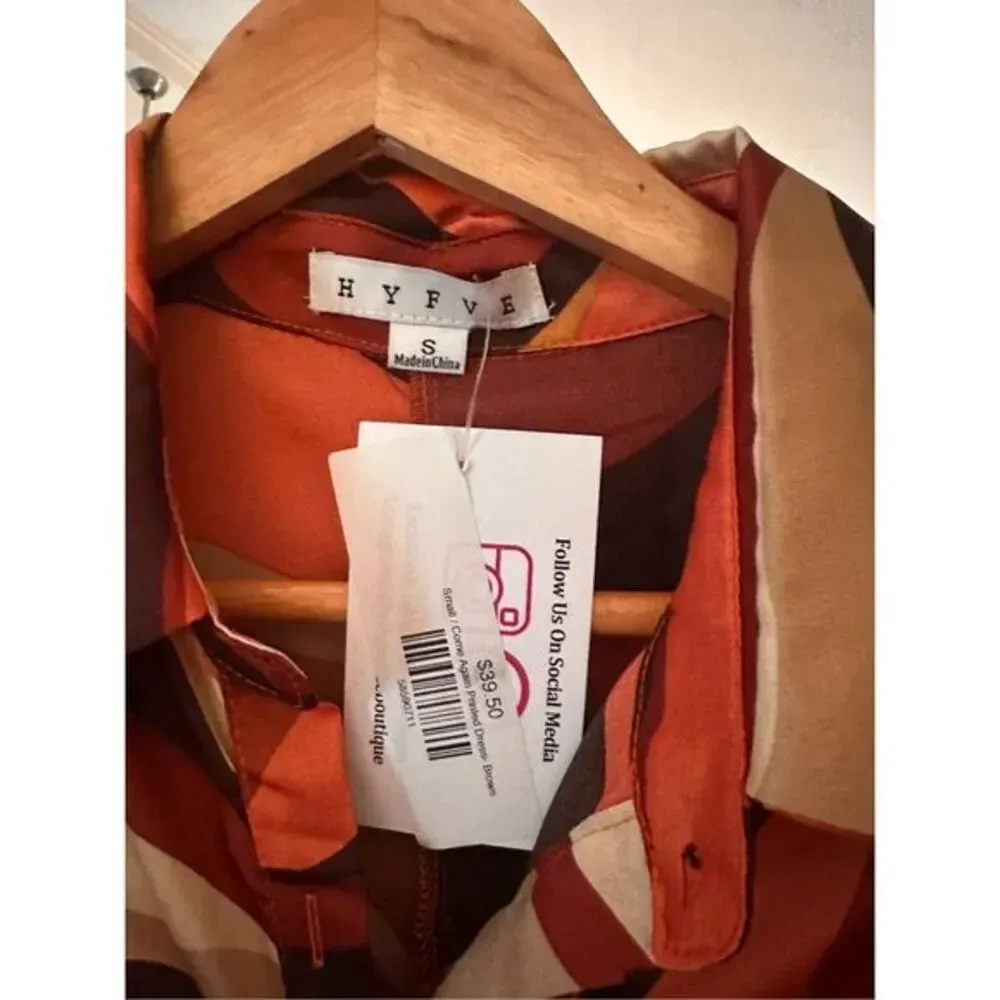 HYfVE Button Down Dress Come Again Printed Dress-Brown NWT Small‎ - Image 3